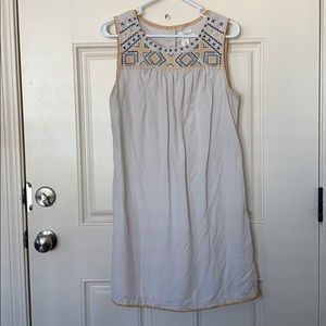 Off-White Linen Vintage Stitched A-Line Dress
